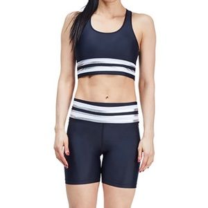 Urban Savage black/silver/wht high waist shorts & high impact sports bra